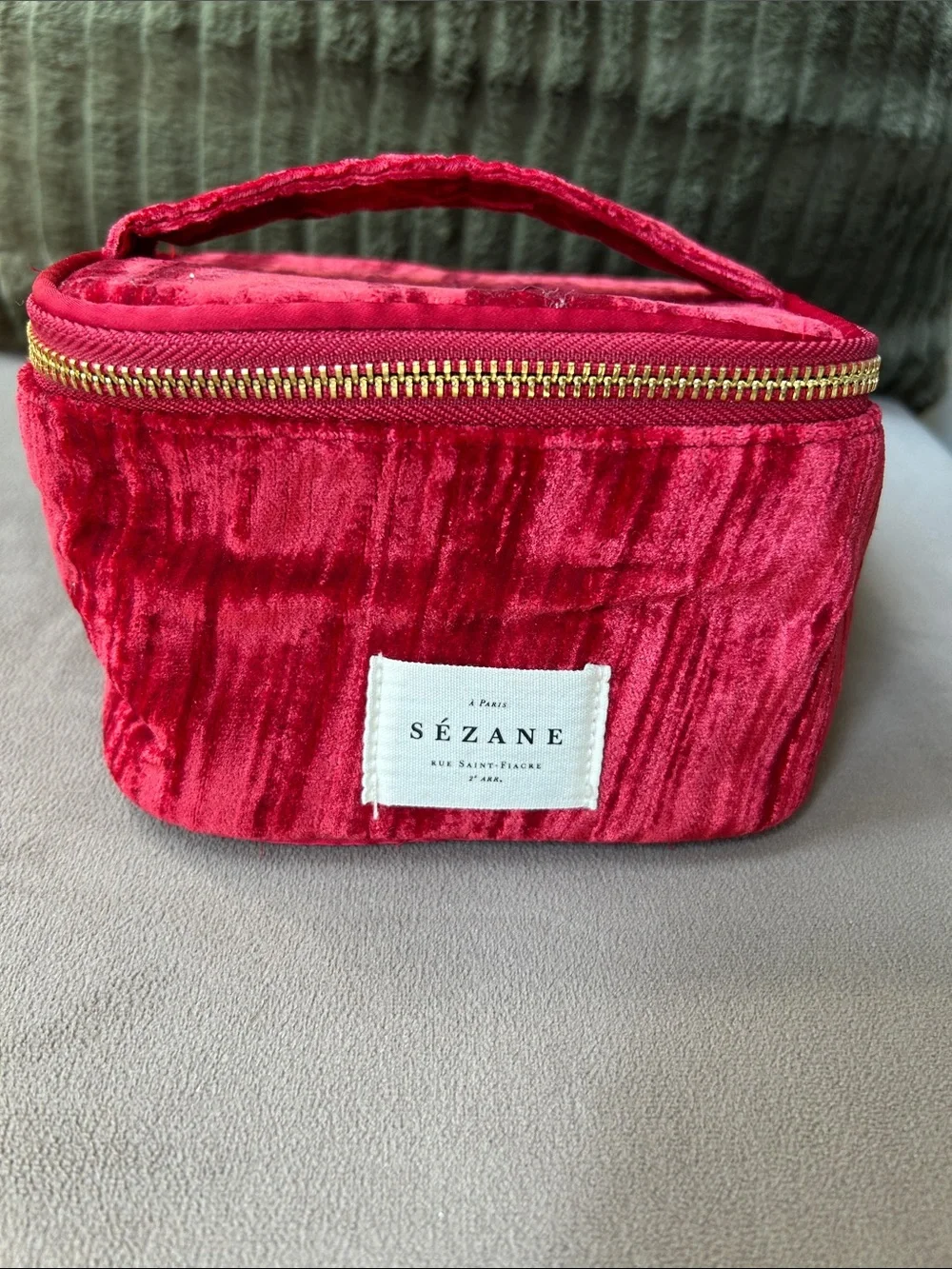 Sézane Red Velvet Cosmetic Case with Gold Zipper